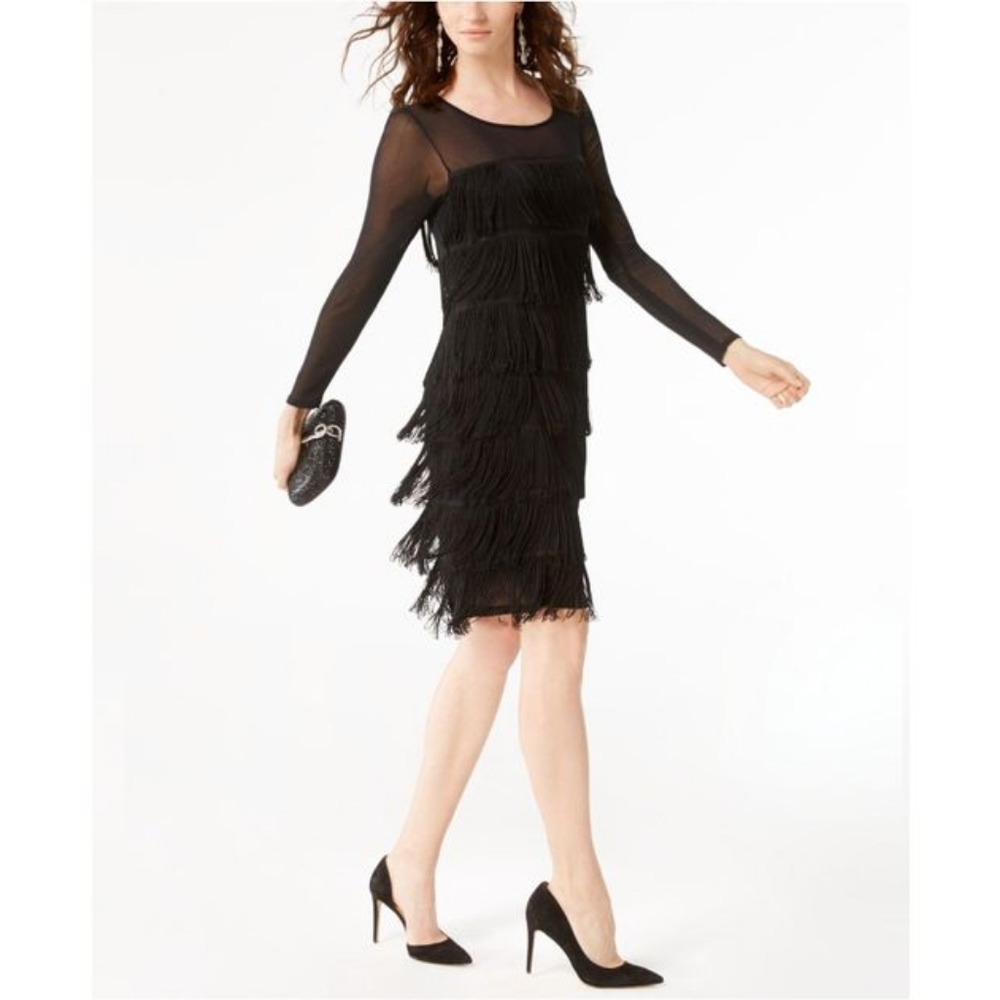 INC INTERNATIONAL CONCEPT ILLUSION FRINGE DRESS - Picture 3 of 8
